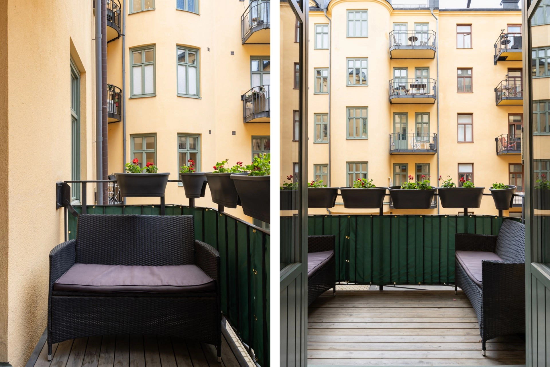Sekelskiftesvåning med burspråk och balkong mot gård – Odengatan 36