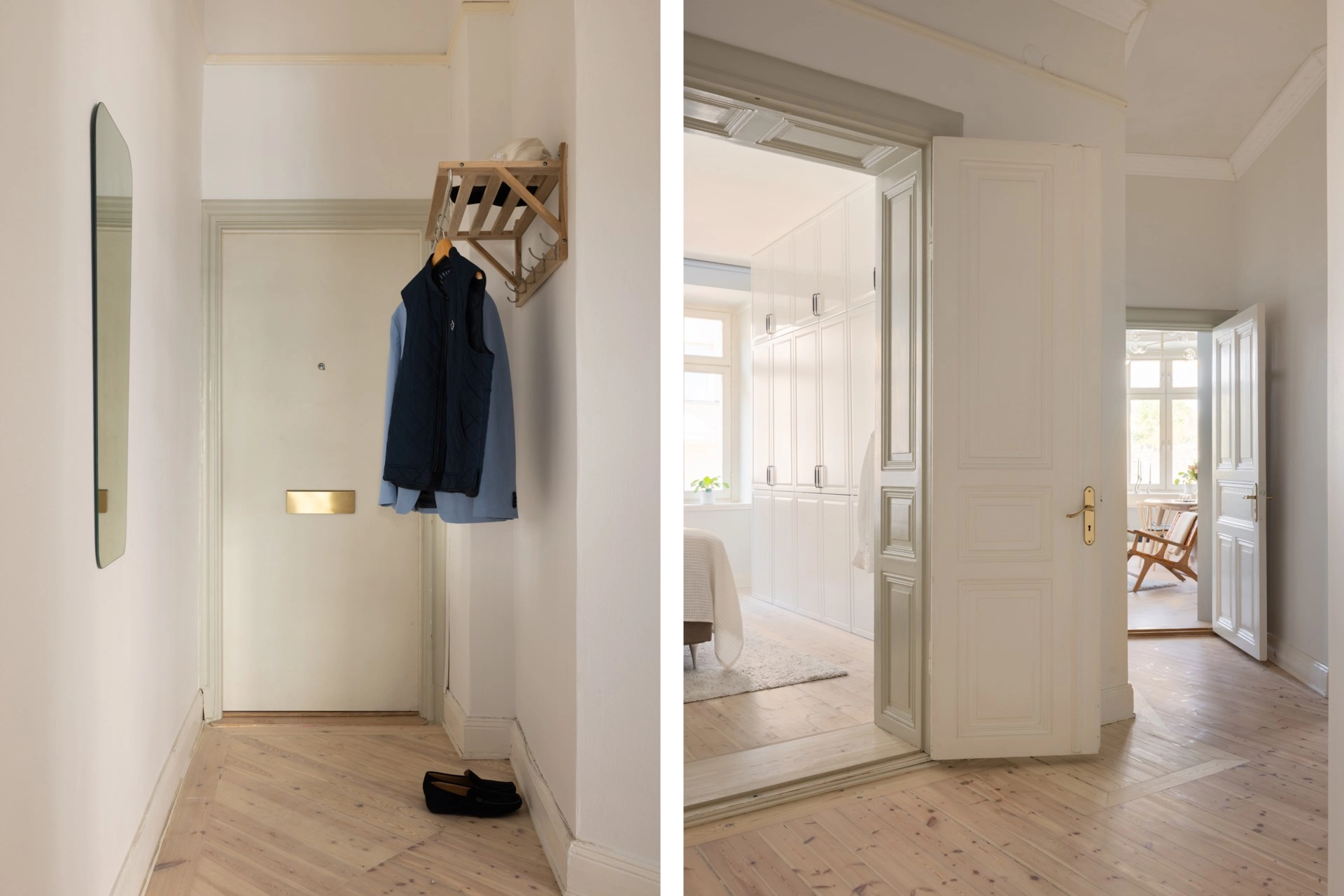 Ljus hörntrea på Östermalm med fungerande kakelugn och vackra originaldetaljer